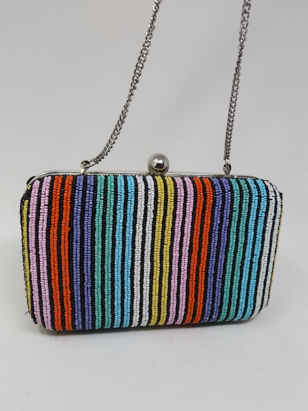 Circus By Sam Edelman Beaded Multicolor Stripe Clutch Bag with Chain Strap